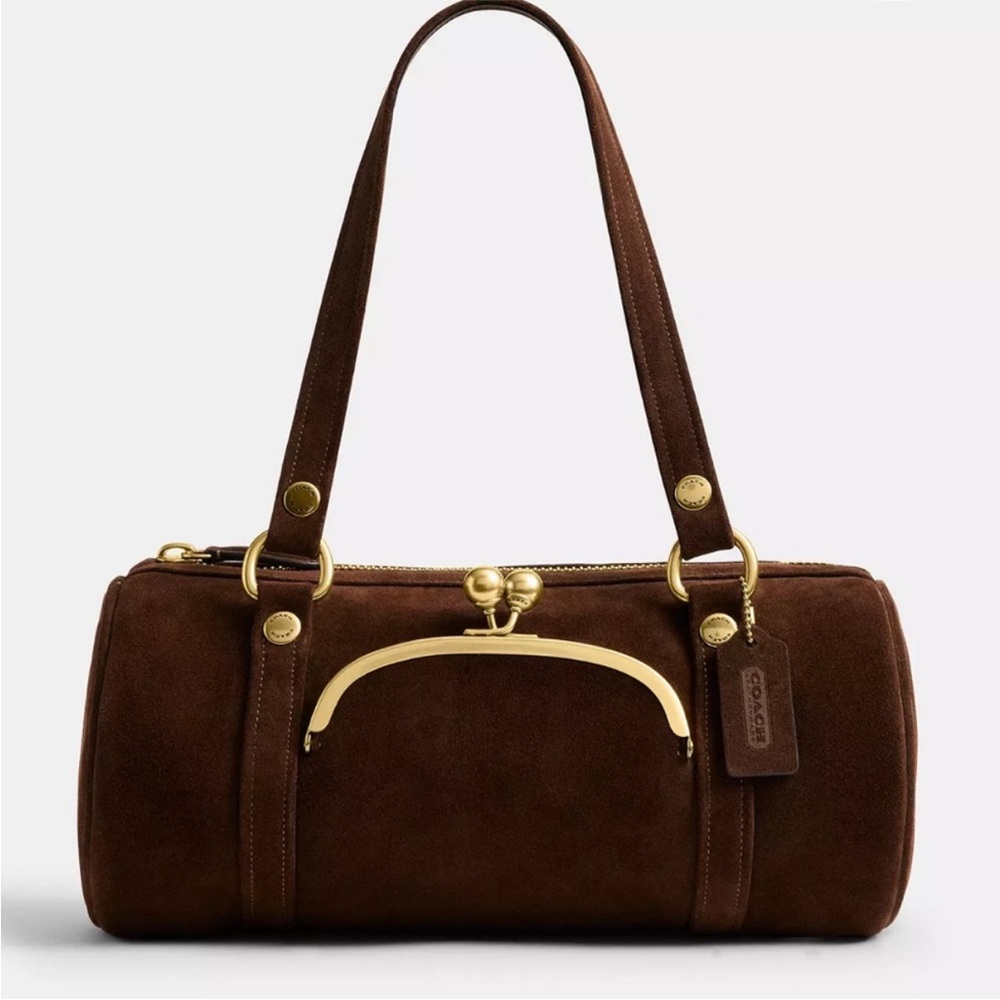 Coach Kisslock Barrel Bag NWT Color-Chocolate Brown Suede Runway Edition